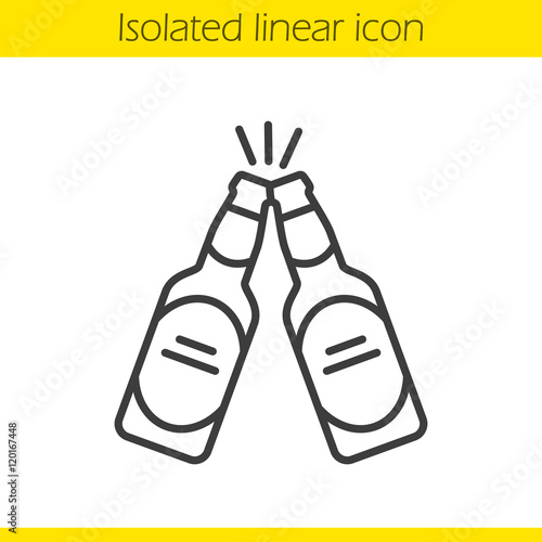 Toasting beer bottles linear icon
