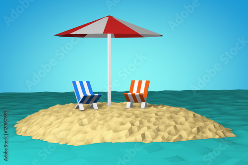 island in the ocean - low poly style 3d scene