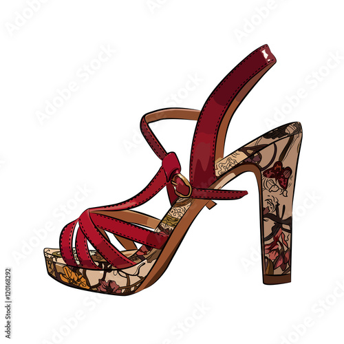 Colorful elegant womens high heel shoe on white background