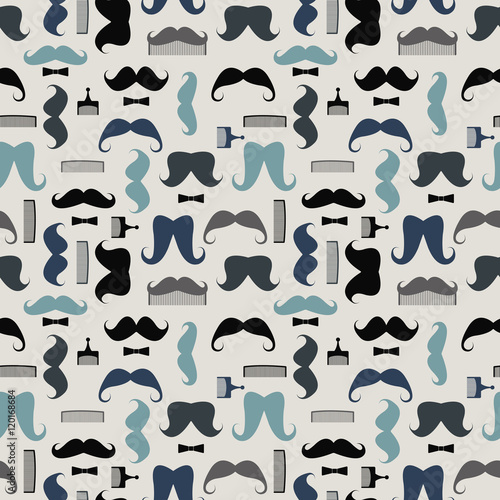 Vector seamless pattern with mustaches  mustache combs and bows