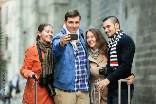tourists taking selfie
