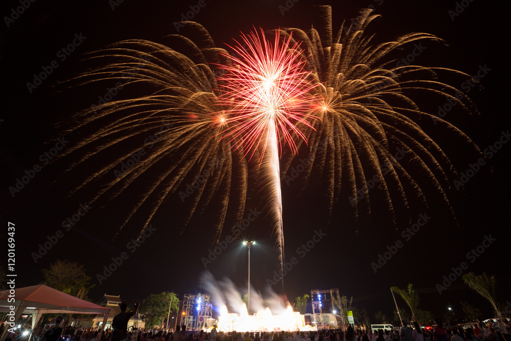 Cerebration firework, red and orange star with tailing fire concept in horizontal picture Cerebration firework, red and orange star with tailing fire concept in horizontal picture