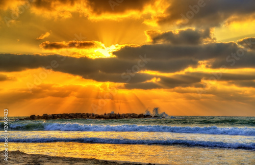 Sunset at the Mediterranean Sea in Haifa © Leonid Andronov