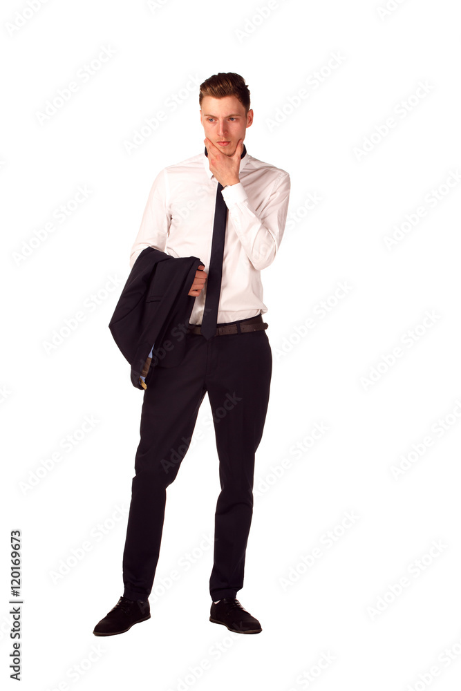 Full body portrait of happy smiling business man, isolated on wh Full body portrait of happy smiling business man, isolated on wh