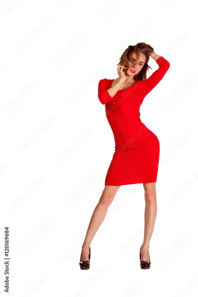 Sexy young woman in red dress isolated on white background. Sexy young woman in red dress isolated on white background.
