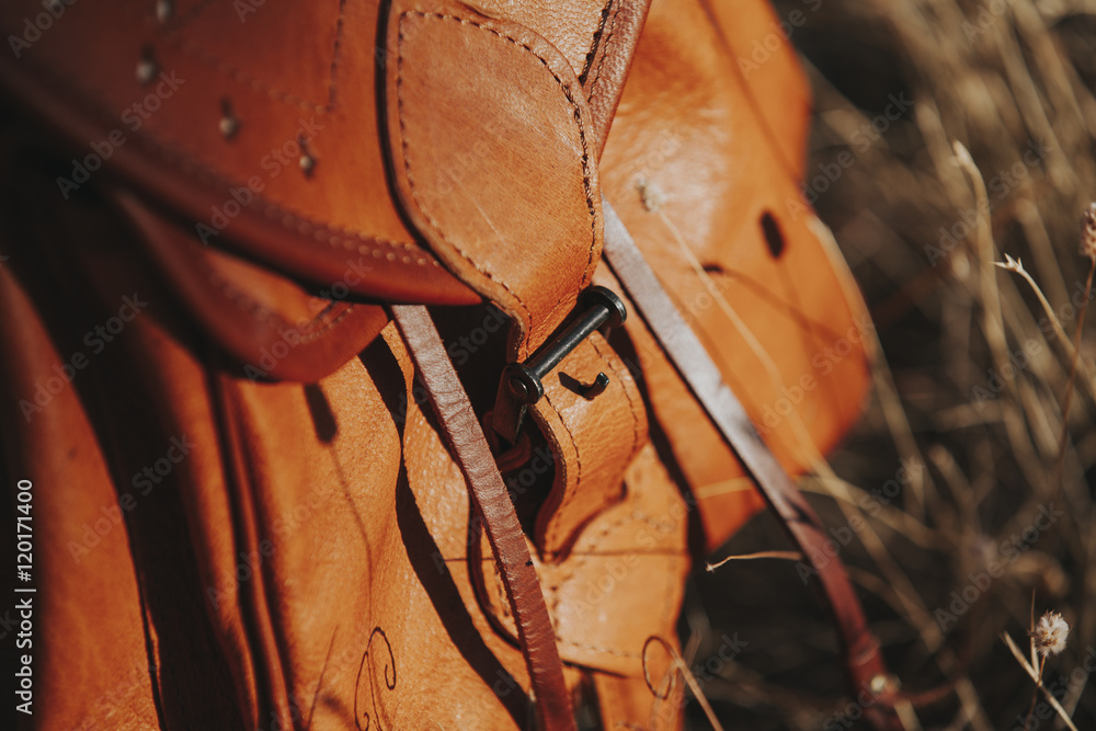 Leather backpack detail.