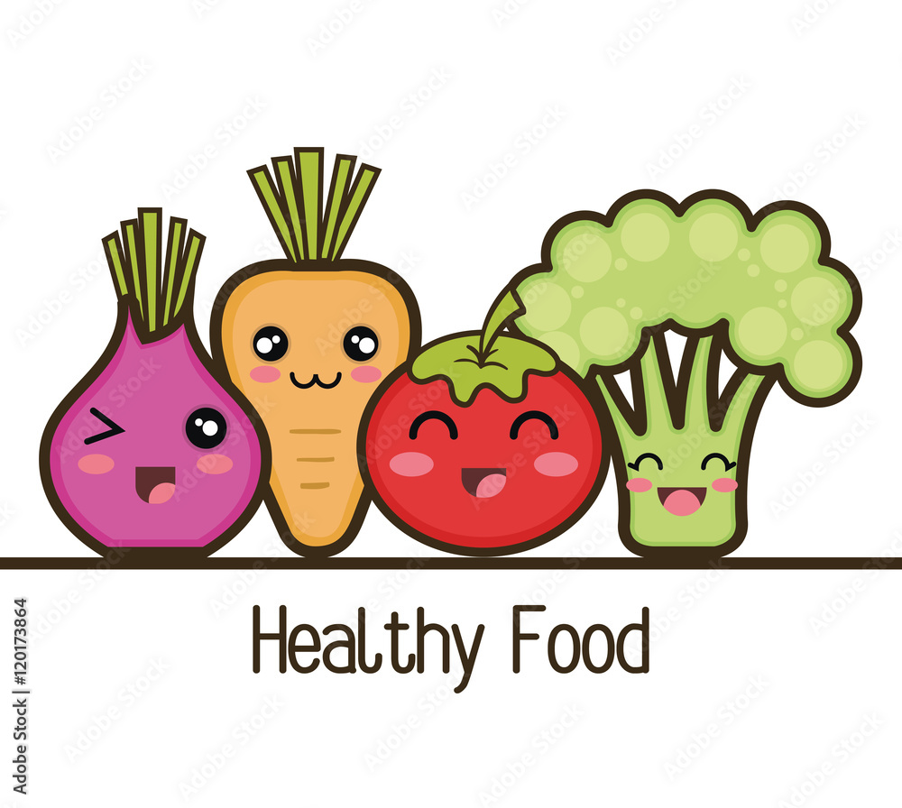 Plakat set cartoon healthy food vegetables design vector illustration eps 10