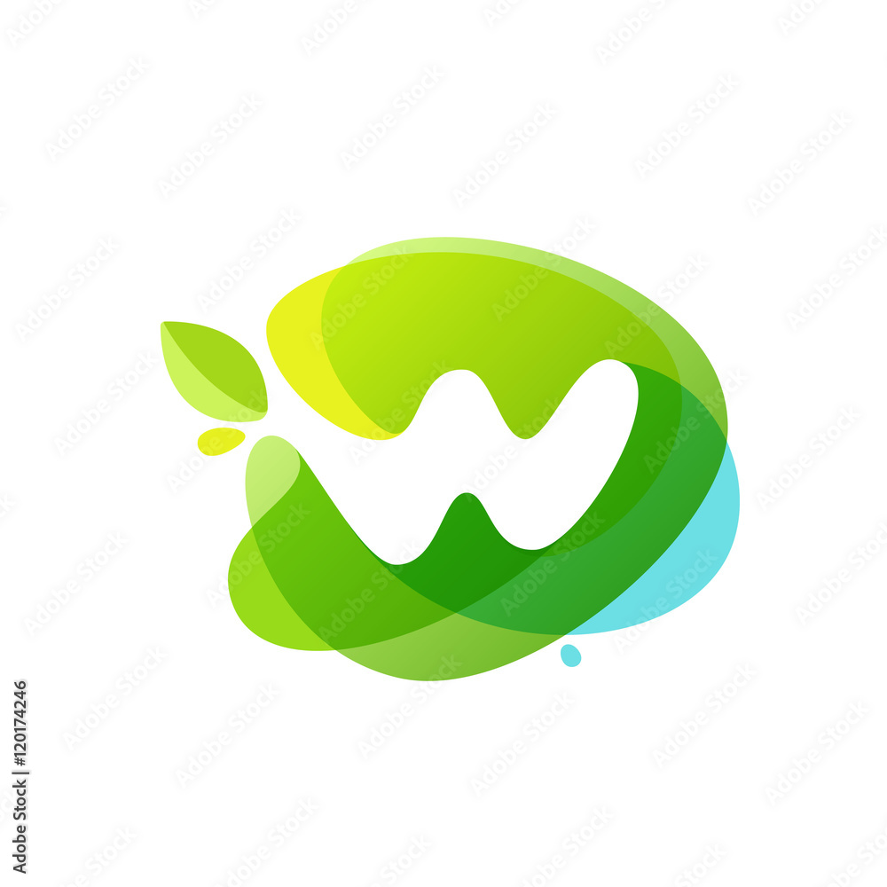 Letter W logo at green watercolor splash background. Letter W logo at green watercolor splash background.