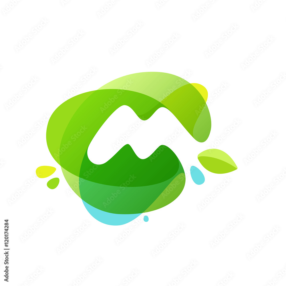 Letter logo at green watercolor splash background. Letter logo at green watercolor splash background.