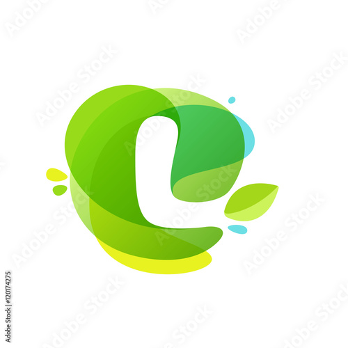 Letter L logo at green watercolor splash background.