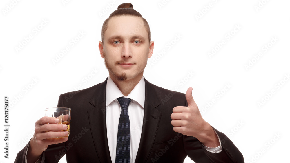 Half shaven young man holding glass with alcohol shows like Half shaven young man holding glass with alcohol shows like