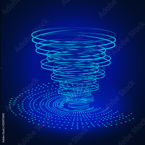 Blue neon abstract background. circles of glowing pixels, hurricane, tornado, concentric circles. vector illustration. Light Abstract Technology background for computer graphic website internet. 