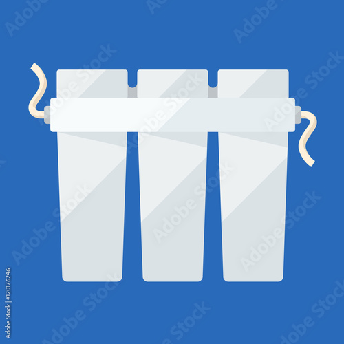 Filter triple cartridge flat icon for water flow purifying