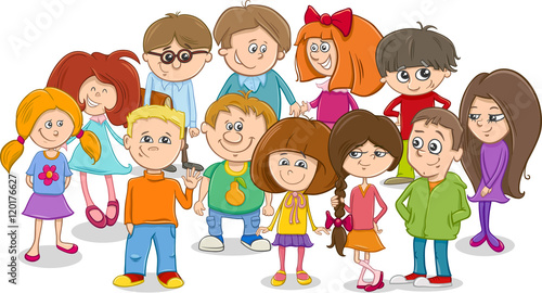 school kids group cartoon
