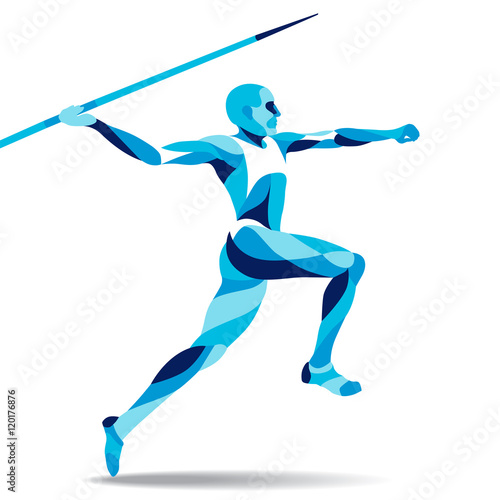 Trendy stylized illustration movement, javelin-throwing, line vector silhouette of - - stock 