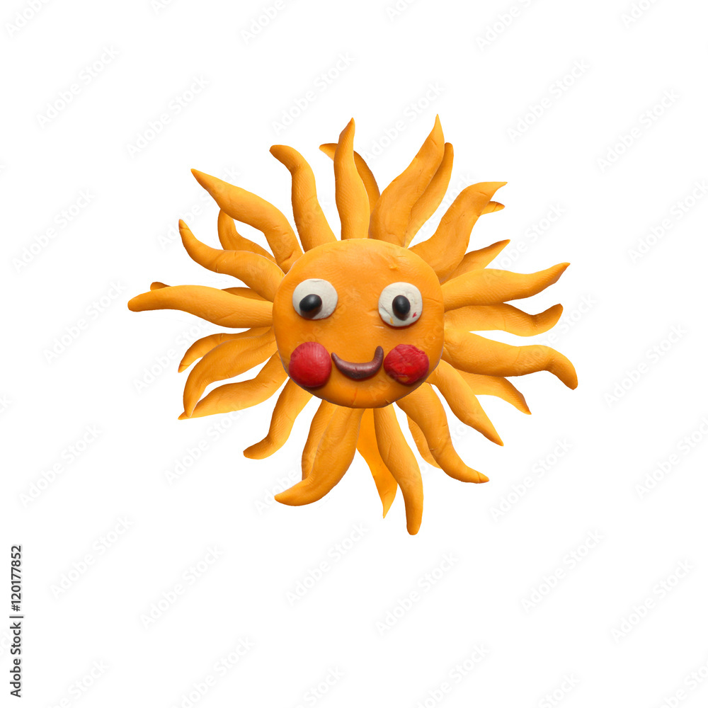Plasticine sun face sculpture isolated Plasticine sun face sculpture isolated