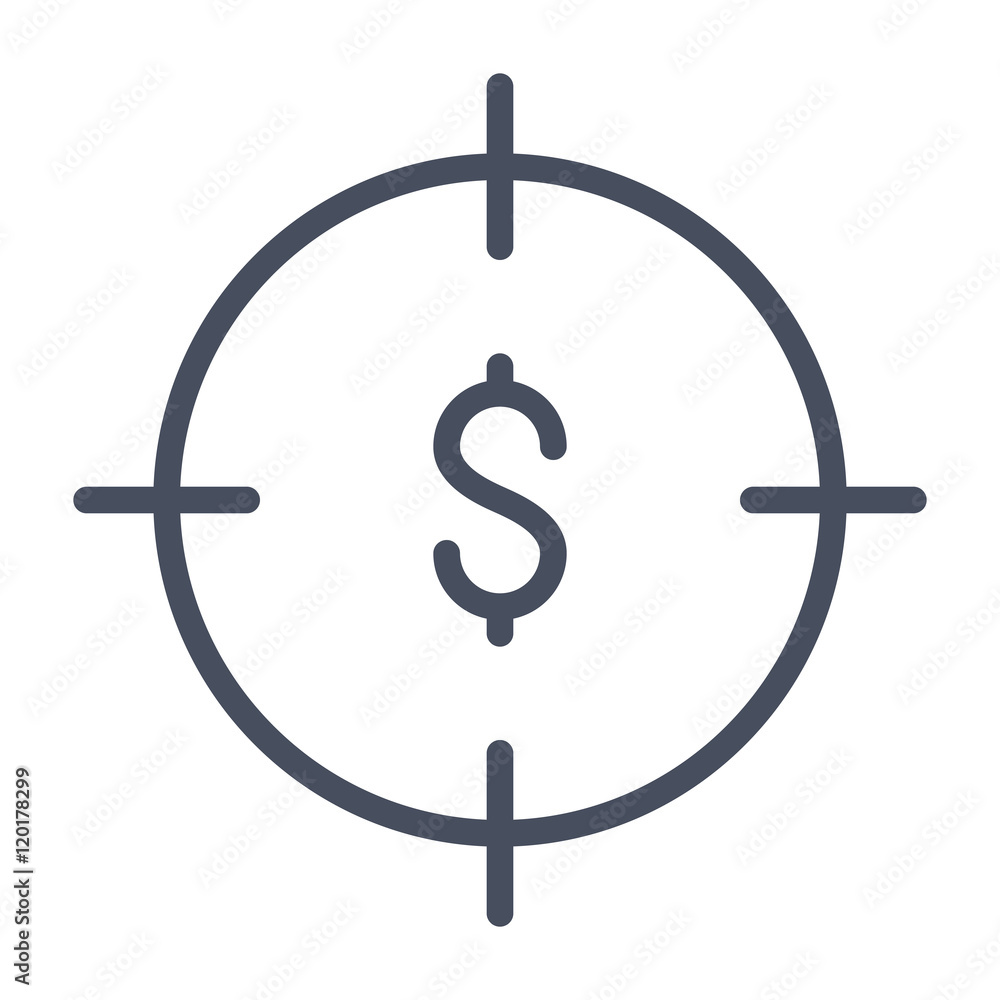 Business goals concept with dollar sign in crosshair. Business goals concept with dollar sign in crosshair.