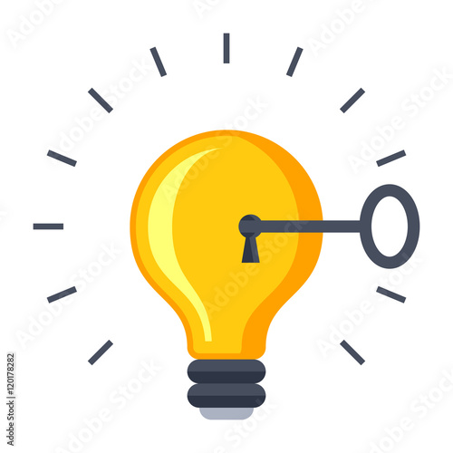 Solution concept with light bulb and key.