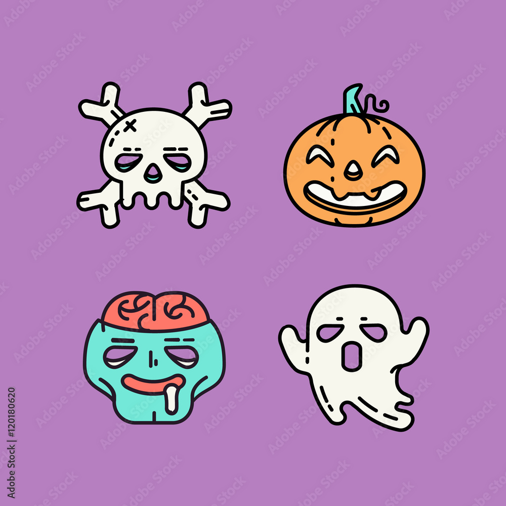 Flat linear Halloween icons set.