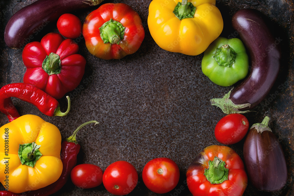 Variety of colorful paprika peppers Variety of colorful paprika peppers