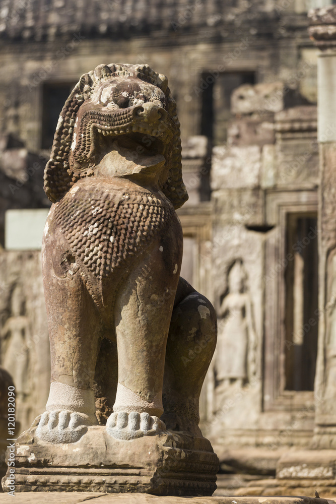 Sculpture of sitting lion at Bayon Temple