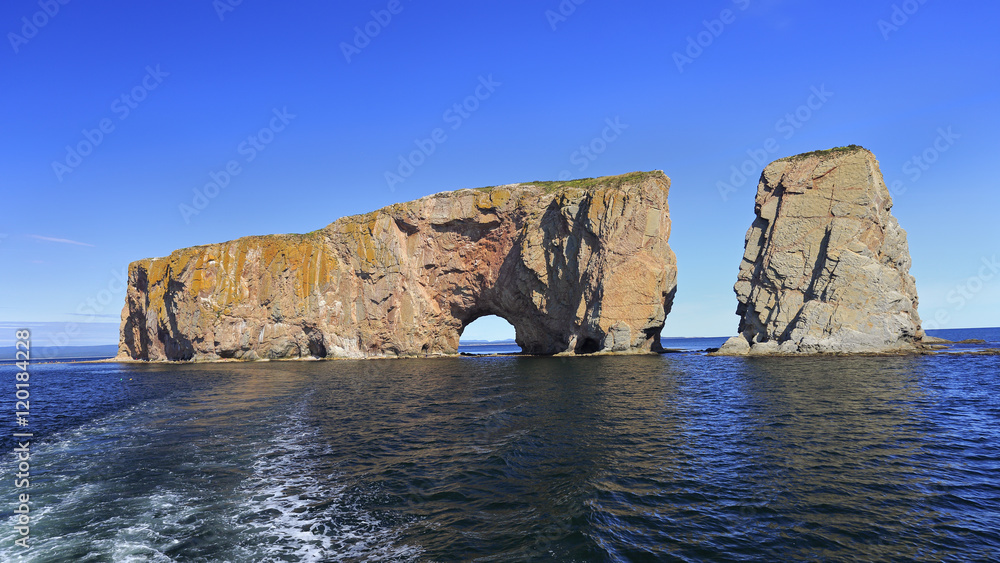 Perce Rock from the sea, Atlantic Ocean, Quebec, Canada