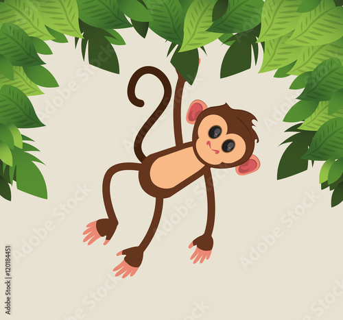 flat design jungle monkey cartoon vector illustration 