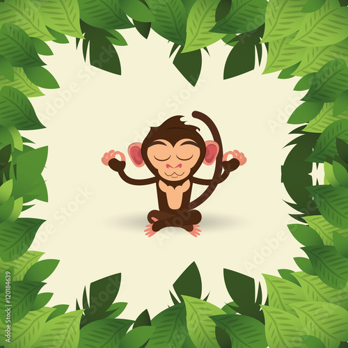 flat design meditating  jungle monkey cartoon vector illustration 
