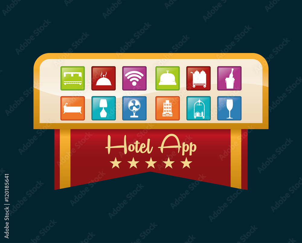 Fototapeta premium hotel apps icon set. Service technology media and digital theme. Colorful design. Vector illustration