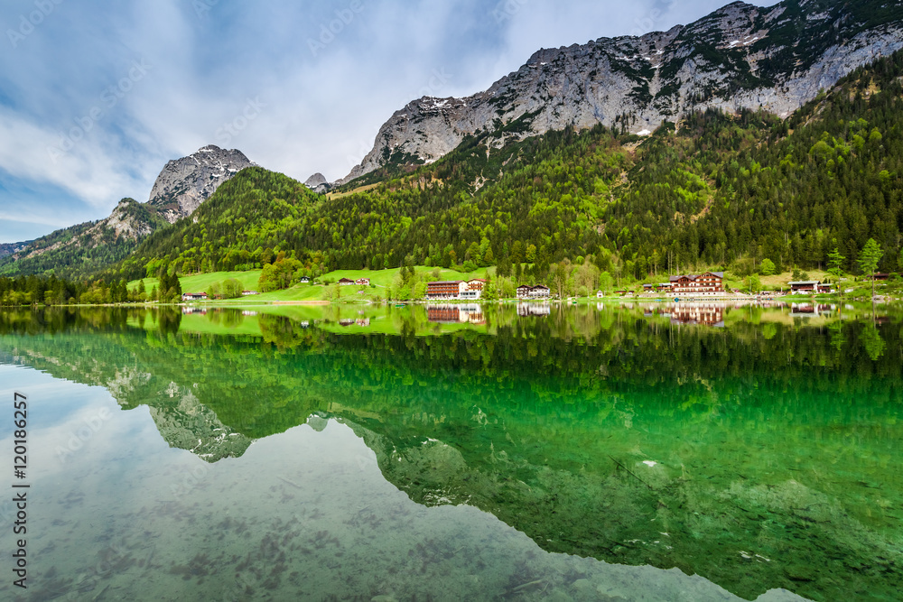 Calm dawn at Hintersee lake, Alps, Germany