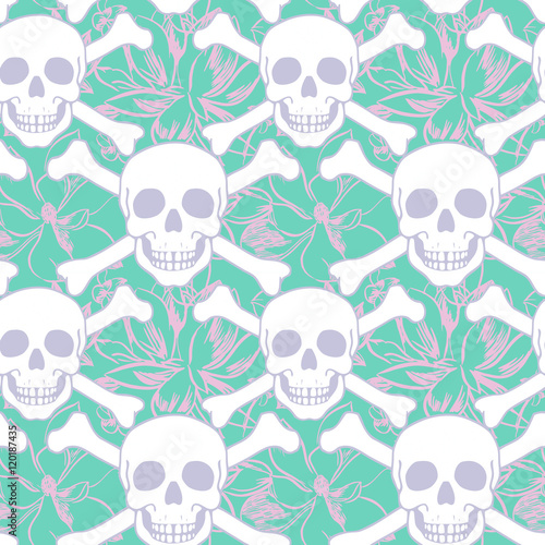 Vector seamless pattern with color skulls