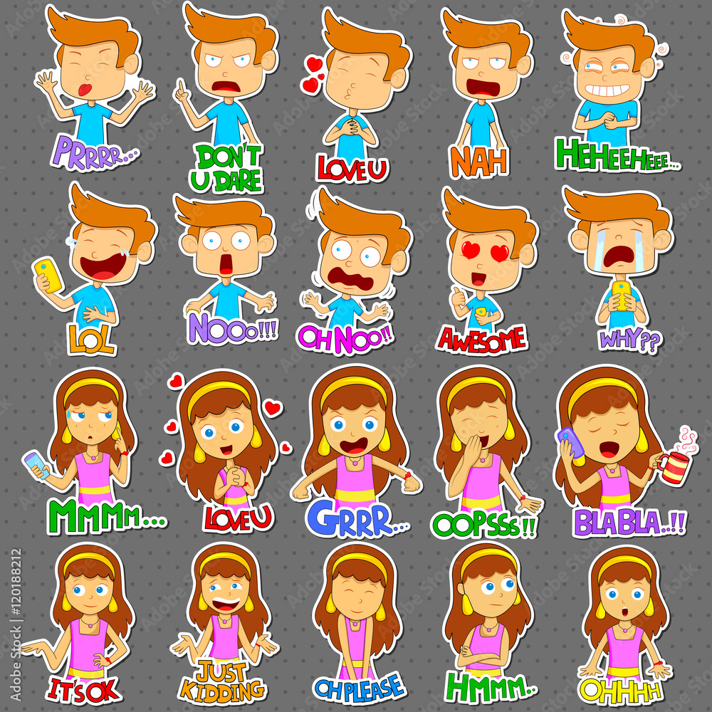 Boy and Girl Emoji for different expression feeling Boy and Girl Emoji for different expression feeling