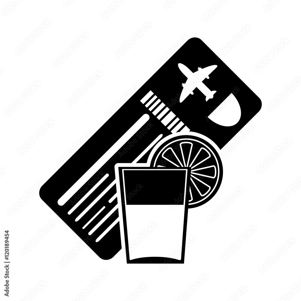 flat design boarding pass or ticket and tropical cocktail icon vector