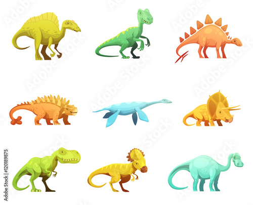 Fototapeta Naklejka Na Ścianę i Meble -  Dinosaurus Retro Cartoon Characters Icons Collection