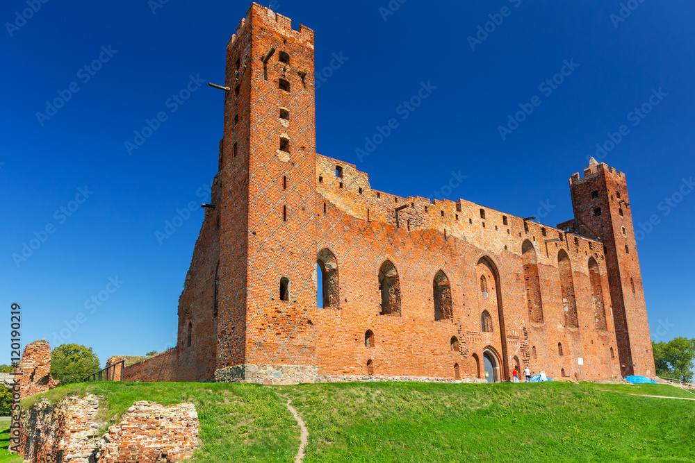 Ruins of medieval brick castle in Rydzyn Chelminski, Poland