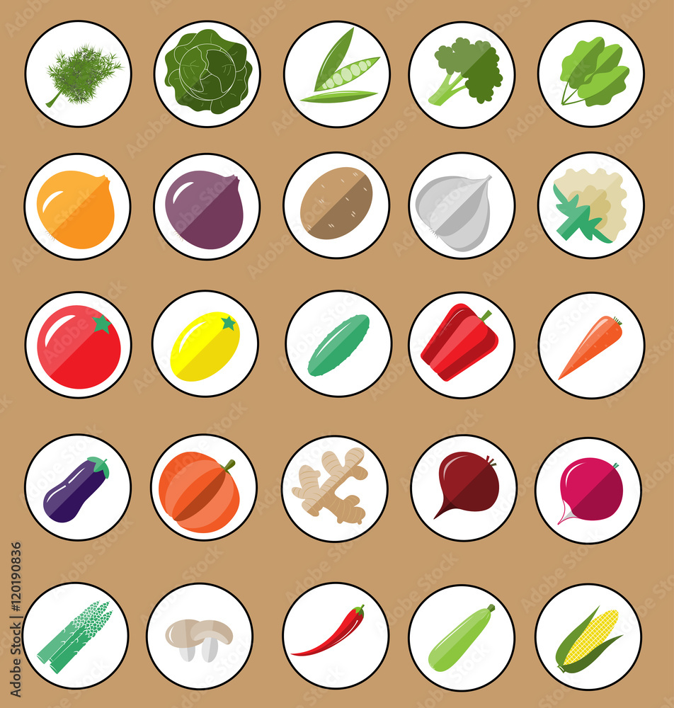 Fresh and tasty vegetable icon set. Fresh and tasty vegetable icon set.