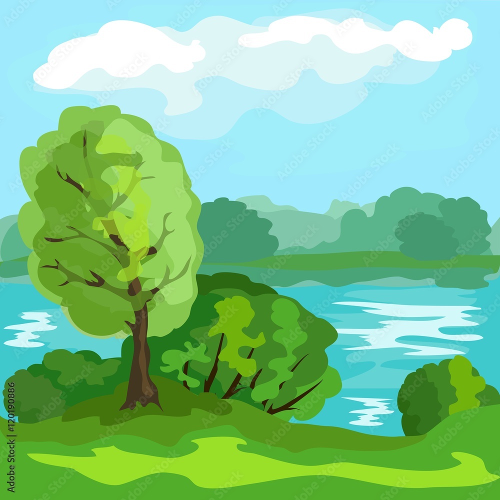 Obraz premium Summer landscape with pond