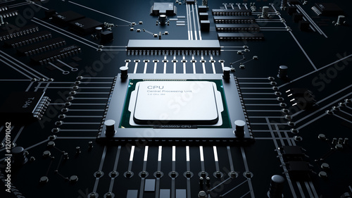 Cpu on a motherboard. technology background. High resolution 3d render