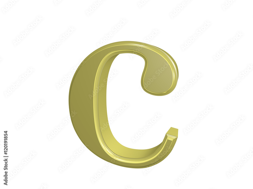 Gold letter c isolated on white, 3d illustration Gold letter c isolated on white, 3d illustration