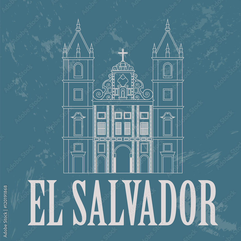 El Salvador landmarks. San Francisco church. Retro styled image