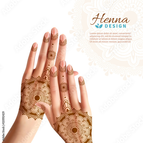 Mehndi Henna Woman Hads Realistic Design 