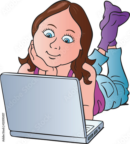 girl looking at laptop computer
