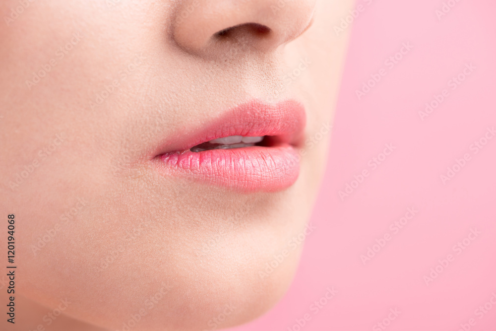 Obraz premium Beautiful Perfect Lips. Beauty young asian woman Lips over whit