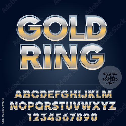 Silver and gold glossy vector set of letters, symbols and numbers