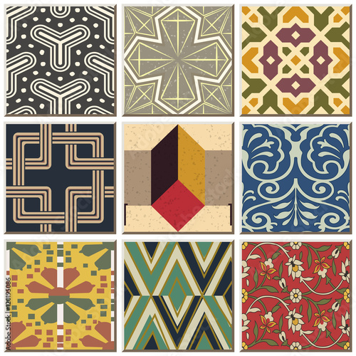 Vintage retro ceramic tile pattern set collection 051