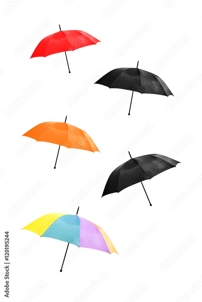 Colorful umbrellas isolated on white background.