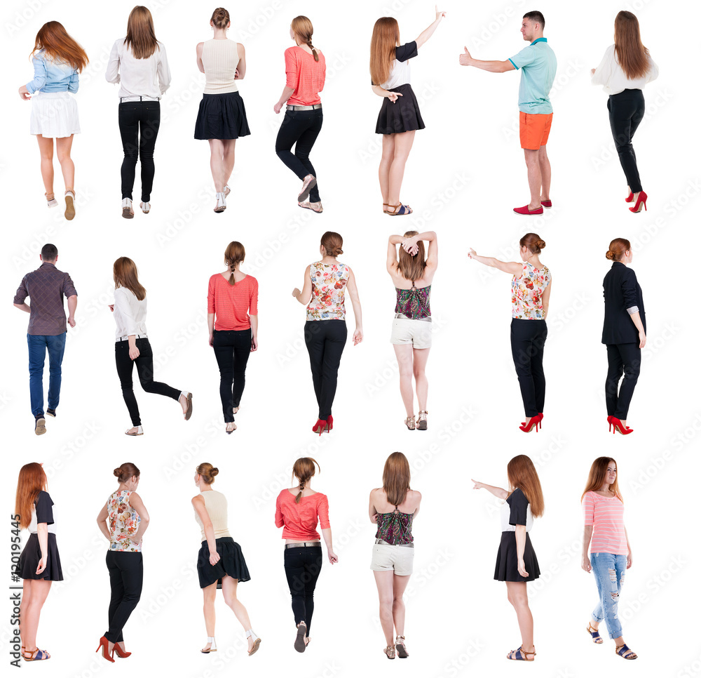 Fototapeta premium Collection Back view people. Rear view people set. backside view of person. Isolated over white background .