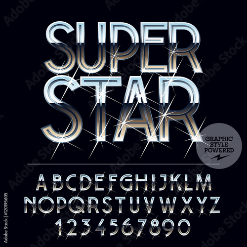 Silver sparkling glossy vector set of letters, symbols and numbers