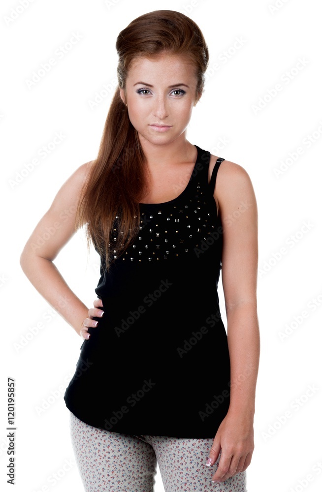 beautiful red-haired woman posing on a white background beautiful red-haired woman posing on a white background