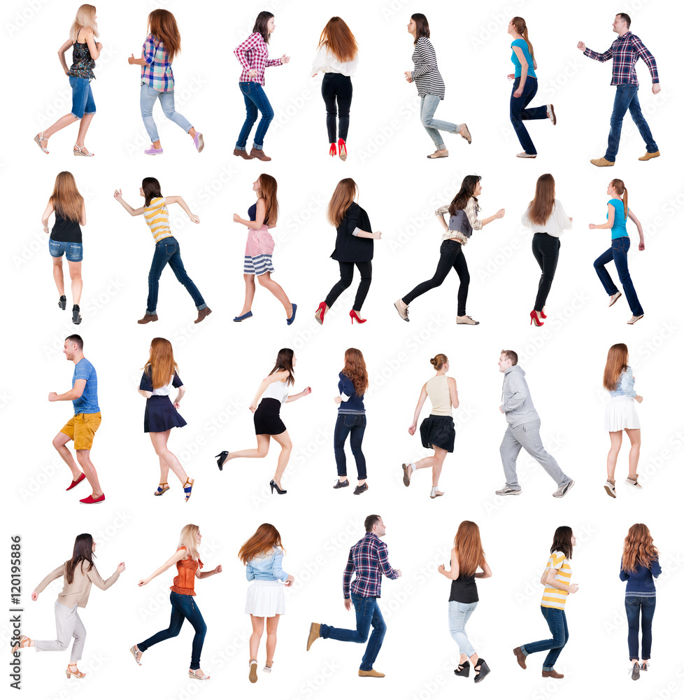 collection back view of running people . walking people in motion set. backside view of person. Rear view people collection. Isolated over white background. collection back view of running people . walking people in motion set. backside view of person. Rear view people collection. Isolated over white background.